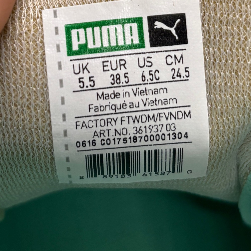 Puma Suede Classic Mint Green Iced Sole Sneakers Size US 6.5C Translucent Sole - Picture 13 of 13